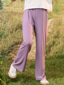 Girls Solid Straight Leg Trousers - Dusty Purple - View 4