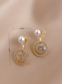 Andkiss Faux Pearl & Cubic Zirconia Decor Earring Jackets - Multicolor - View 3