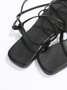 Tie Leg Design Strappy Sandals - Black - View 4