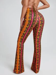 SHEIN SXY Floral & Paisley Print Knot Front Wide Leg Pants - Multicolor - View 2