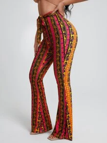 SHEIN SXY Floral & Paisley Print Knot Front Wide Leg Pants - Multicolor - View 4