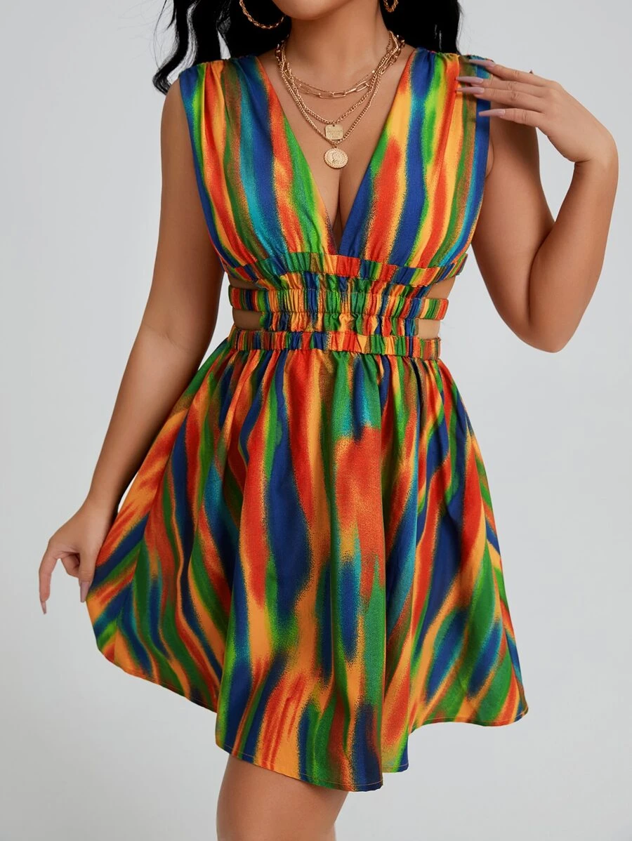 SHEIN SXY Đầm Cắt ra Dải chun Cà vạt nhuộm Boho - Nhiều màu - Xem 1