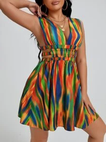 SHEIN SXY Đầm Cắt ra Dải chun Cà vạt nhuộm Boho - Nhiều màu - Xem 5