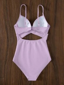 SHEIN Swim Crossover Cut Out One Piece Swimsuit Summer - Lilac Purple - View 2