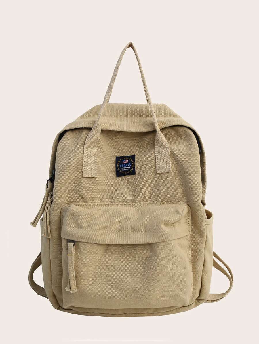 Túi đi học ba lô bằng vải nhẹ có túi phía trước dành cho sinh viên tốt nghiệp, nữ sinh tuổi teen, sinh viên năm nhất, sinh viên năm thứ hai, cấp hai và cấp ba ở trường đại học, đại học và trung học, hoàn hảo cho các hoạt động ngoài trời, du lịch và trở lại trường học - Màu Khaki - Xem 1