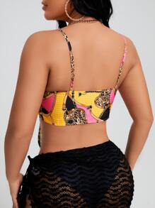 SHEIN SXY Áo hai dây Thắt nơ trước Họa tiết Chain Boho - Nhiều màu - Xem 2