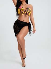 SHEIN SXY Áo hai dây Thắt nơ trước Họa tiết Chain Boho - Nhiều màu - Xem 4