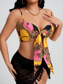 SHEIN SXY Áo hai dây Thắt nơ trước Họa tiết Chain Boho - Nhiều màu - Xem 5