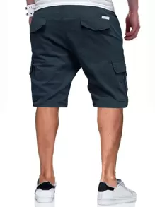 Manfinity Homme Men Flap Pockets Drawstring Cargo Shorts - Navy Blue - View 2