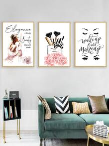 3 件，时尚女孩化妆和睫毛海报，用于女孩卧室和美容院壁画，无框，墙壁艺术，帆布 - 彩色 - 查看 4