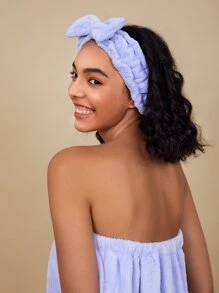 SHEIN Basic living SINH HOẠT CƠ BẢN Sợi nhỏ Spa Trang điểm Băng đô Coral Fleece Nơ-Lavender Macaron - Màu tím - Xem 3