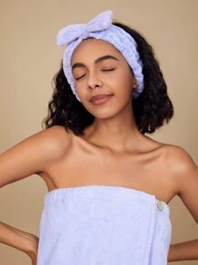 SHEIN Basic living SINH HOẠT CƠ BẢN Sợi nhỏ Spa Trang điểm Băng đô Coral Fleece Nơ-Lavender Macaron - Màu tím - Xem 5