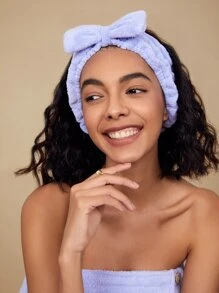 SHEIN Basic living SINH HOẠT CƠ BẢN Sợi nhỏ Spa Trang điểm Băng đô Coral Fleece Nơ-Lavender Macaron - Màu tím - Xem 12