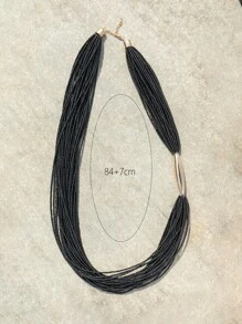 1pc Women's Minimalist Rice Beads Necklace - Black - View 3