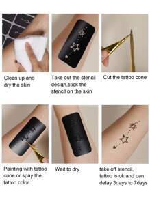 1 pieza Plantilla de tatuaje flor & con patrón de corazón con abertura - Negro - Ver 6