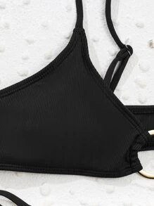 Bộ bikini xếp nếp liên kết vòng, cho kỳ nghỉ hè ở bãi biển - màu đen - Xem 4