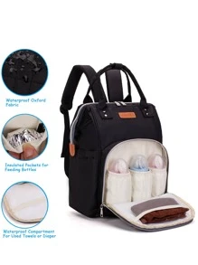 LEQUEEN 1pc Oxford Cloth Lightweight Mommy Bag, Large Capacity Diaper Bag, Backpack Maternity Bag, Multi-Function Baby Diaper Bag For Outdoor Use - Black - View 5