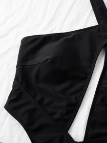 Criss Cross Halter Cut Out One Piece Swimsuit, For Summer Beach Vacation - Black - View 4