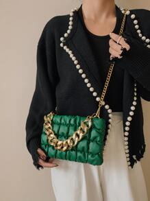 Bolso con diseño de cremallera con cadena con solapa - Verde - Ver 2