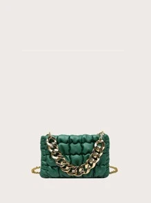 Bolso con diseño de cremallera con cadena con solapa - Verde - Ver 3