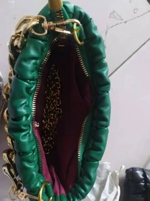 Bolso con diseño de cremallera con cadena con solapa - Verde - Ver 7