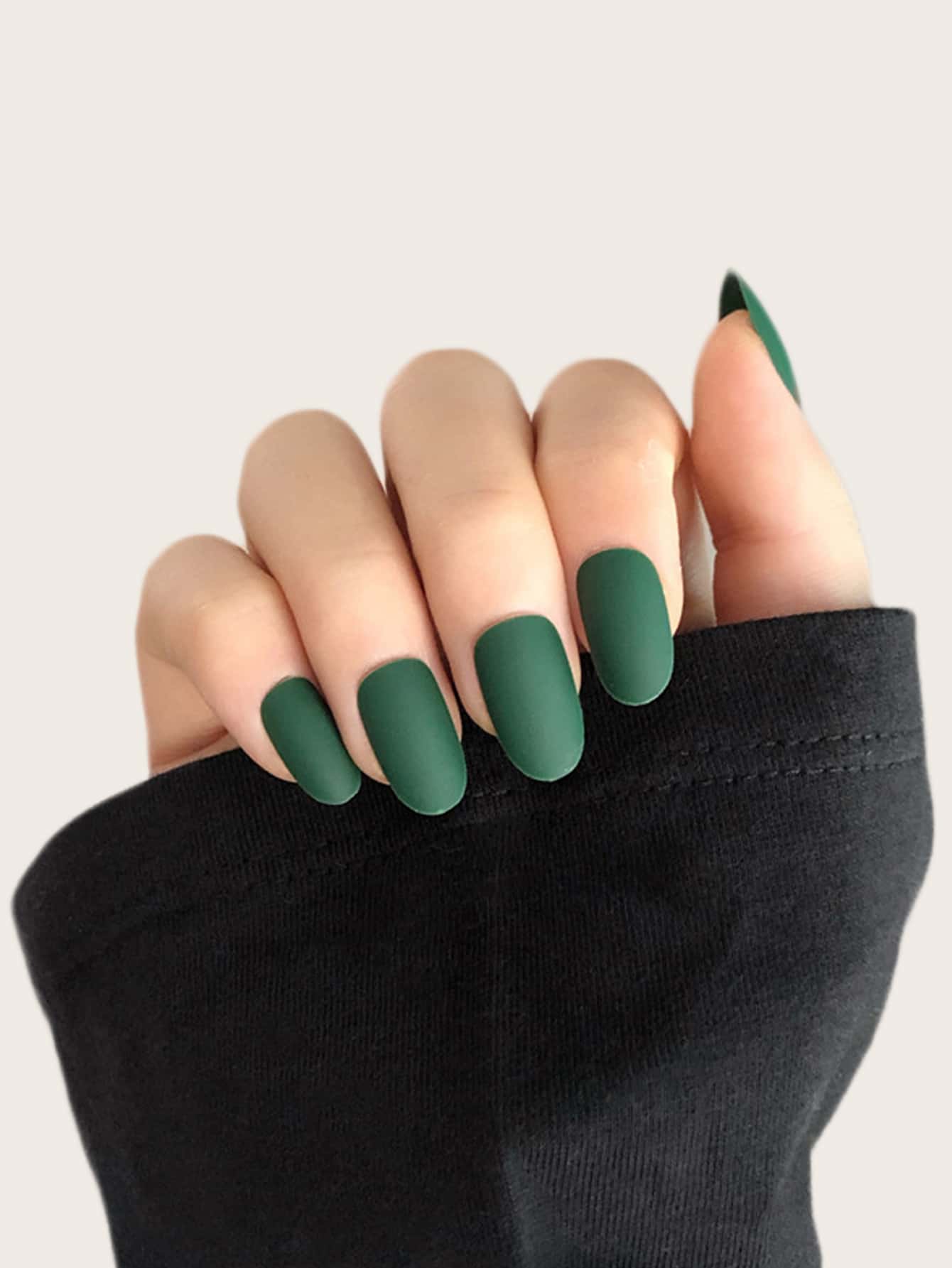 24pcs Classic Round Tip Short Oval Matte Frosted False Nails With Jelly Gel And Sanding Stick, Suitable For Outdoor Activities, Leisure, Parties, Dancing, And Daily Wear - Dark Green - View 1