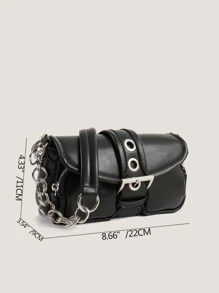 復古軟皮摩托車包，時尚百搭設計，大容量，多個口袋和鏈條細節，適合上班族、街頭風格和大學生作為單肩包 - 黑色 - 查看 5
