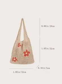 Bolso Tejido De Compras Con Estampado Floral Ligero Y Casual Para Adolescentes, Mujeres, Estudiantes Universitarios Perfecto Para La Universidad, La Escuela Secundaria, La Preparatoria, Actividades Al Aire Libre, Viajes, Excursiones, Compras - Albaricoque - Ver 5