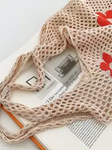 Bolso Tejido De Compras Con Estampado Floral Ligero Y Casual Para Adolescentes, Mujeres, Estudiantes Universitarios Perfecto Para La Universidad, La Escuela Secundaria, La Preparatoria, Actividades Al Aire Libre, Viajes, Excursiones, Compras - Albaricoque - Ver 6