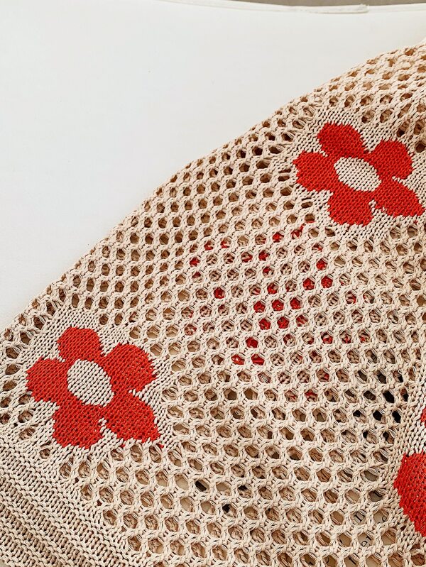 flower print crochet shopper bag