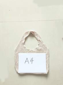 Simple Hollow Out Knitted Handbag Minimalist Tote Bag Travel Storage Bag Lightweight Knit Tote Bag For Teen Girls Women College Students Perfect For College,Outdoors,Travel,Outings,Shopping,Holiday,Beach,Summer Essentials,Perfect For Vacation & Holiday,School Bag,Large Capacity,Portable,For Teen Girls Women College Students,Perfect For Office,College,Elementary School,Middle School,High School,Work,Business,Commute - Beige - View 3