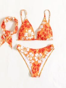 Bikini & Bandana họa tiết hoa - trái cam - Xem 3