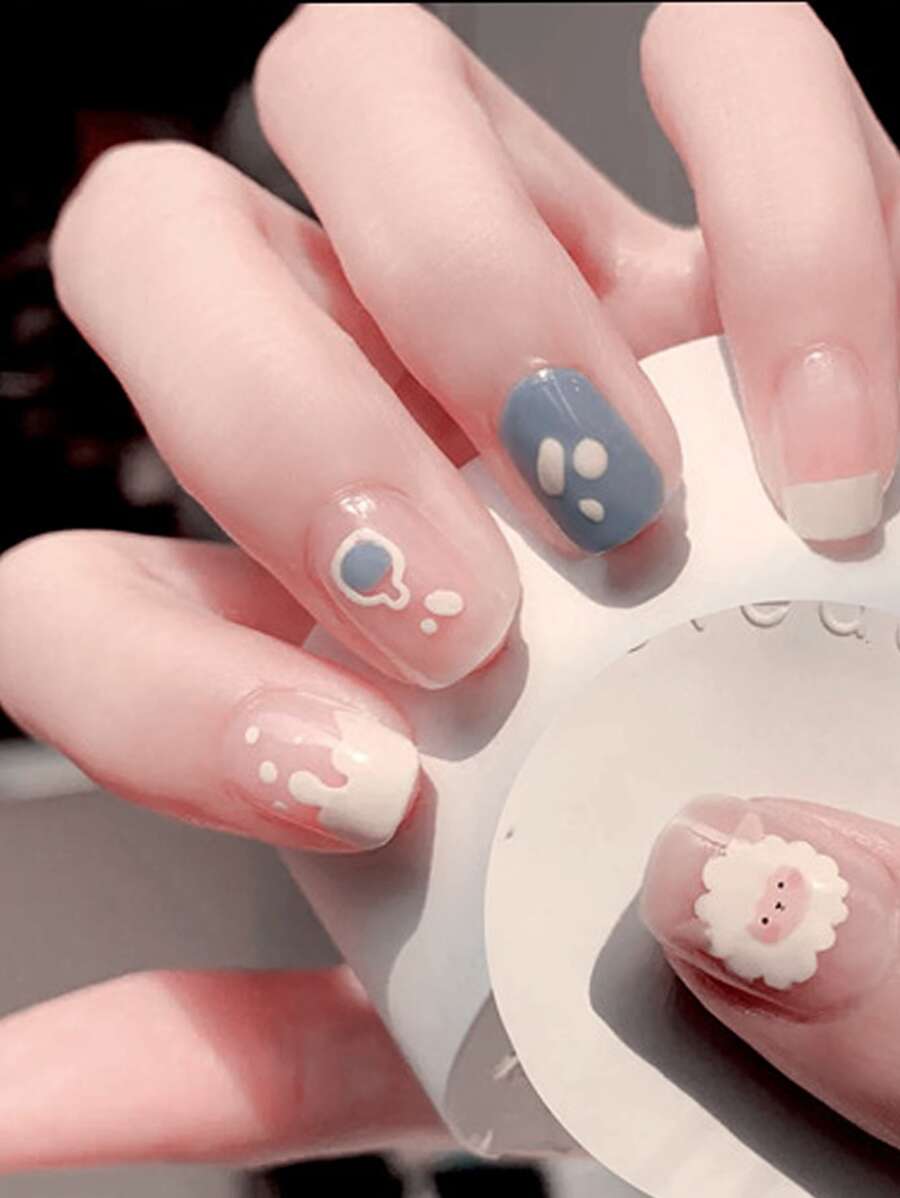 24 miếng móng tay giả hoạt hình và 1 miếng băng dính - Nhiều màu - Xem 1