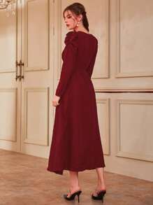 Modelyn Women Dresses Mutiara Ruched Plain Anggun - Burgundy - View 2