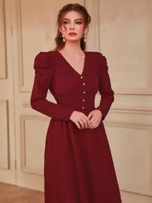 Modelyn Women Dresses Mutiara Ruched Plain Anggun - Burgundy - View 4