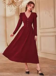 Modelyn Women Dresses Mutiara Ruched Plain Anggun - Burgundy - View 6
