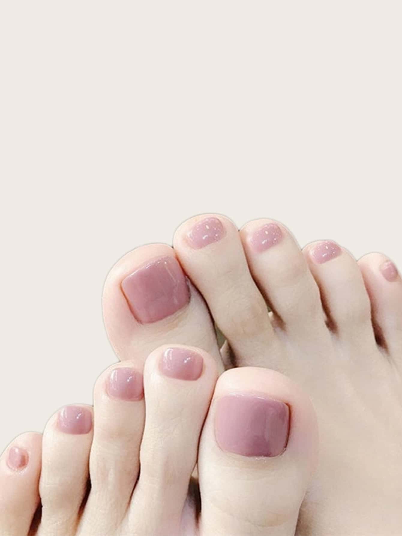 24pcs Short Square Fake Toenail & 1pc Nail File & 1sheet Tape - Pink - View 1