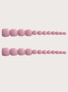 24pcs Short Square Fake Toenail & 1pc Nail File & 1sheet Tape - Pink - View 2