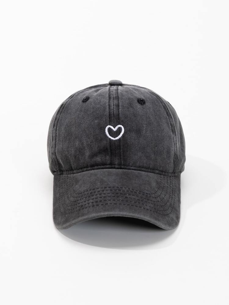 1pc Unisex Vintage Washed Heart Embroidery Baseball Cap, Adjustable Casual Dad Hat Suitable For Daily, Outdoor, Sports, Vacation Wear