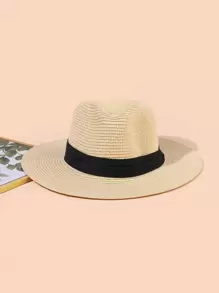 Minimalist Straw Hat - Beige - View 1