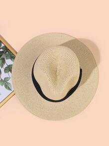 Minimalist Straw Hat - Beige - View 2