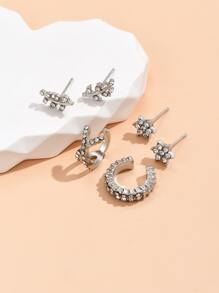 5pcs Rhinestone Leaf Decor Earring - Silver - View 2