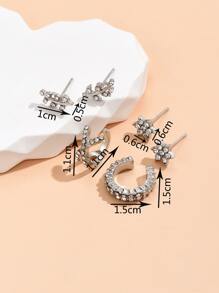5pcs Rhinestone Leaf Decor Earring - Silver - View 5