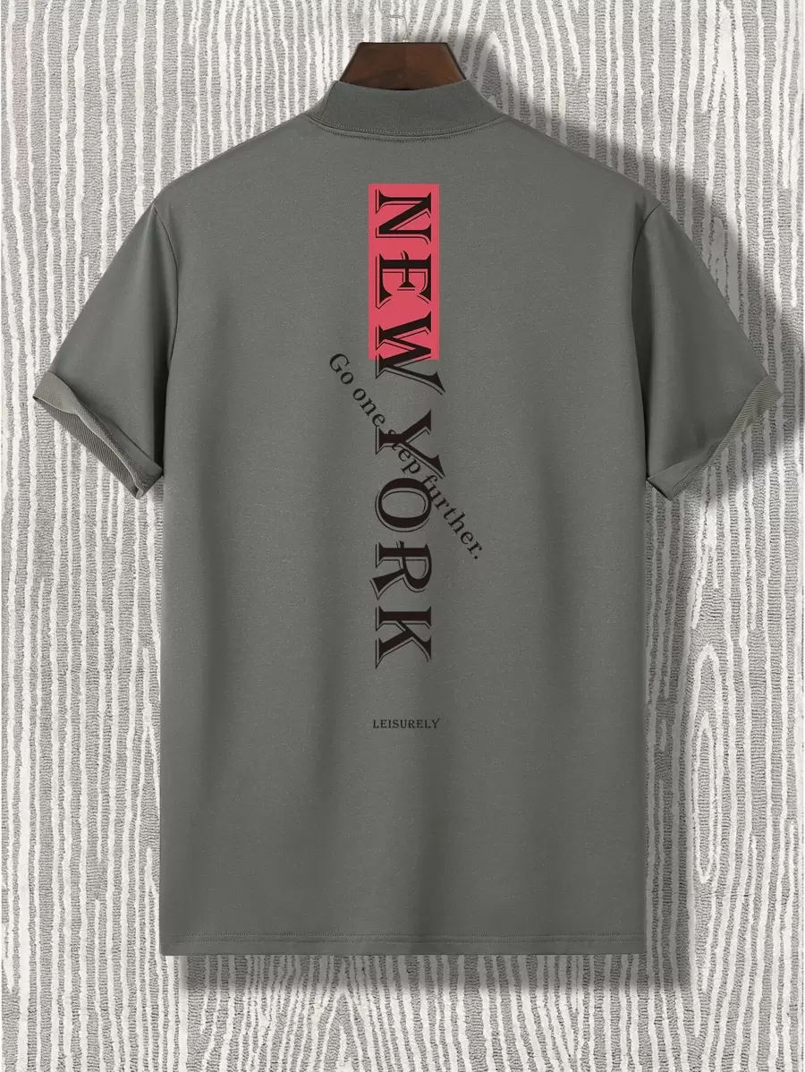 Manfinity Homme Men Letter Graphic Mock Neck Tee - Grey - View 1