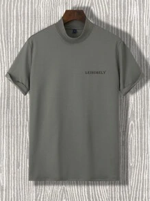 Manfinity Homme Men Letter Graphic Mock Neck Tee - Grey - View 2