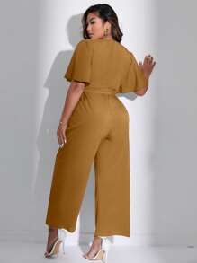 Celure Jumpsuits Plus Size Thắt lưng Trọn gói màu trơn Giải trí - Lạc đà - Xem 2