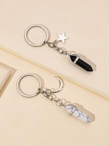 2 chiếc móc khóa cặp đôi mặt trăng và ngôi sao thông thường - Nhiều màu - Xem 3