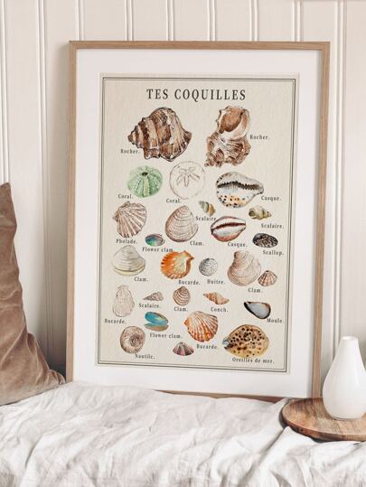 1 件复古贝壳帆布墙艺术系列，艺术帆布印刷品，适用于客厅和卧室，可重复使用，可拆卸墙壁装饰画，现代房间海报，房间装饰用品，家居装饰，房间装饰美学，西方装饰