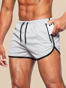G Gradual Men Zipper Pocket Contrast Binding Sports Shorts - Light Grey - View 1
