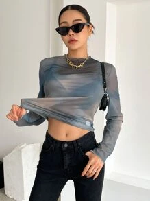 DAZY Lettuce Trim Tee Without Bra Long Sleeve Top - Multicolor - View 1